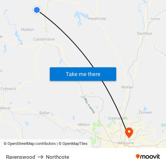 Ravenswood to Northcote map