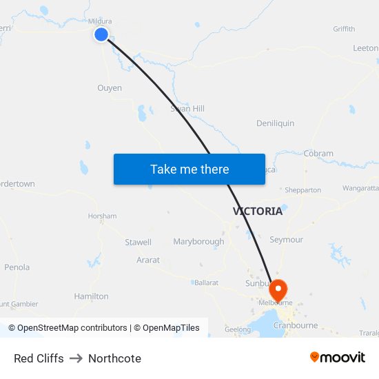 Red Cliffs to Northcote map