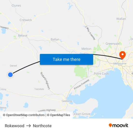 Rokewood to Northcote map