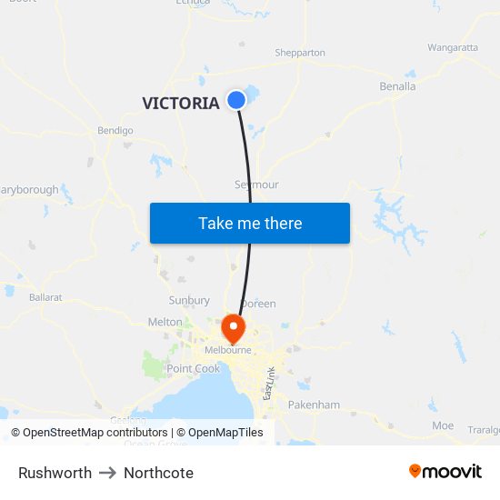 Rushworth to Northcote map