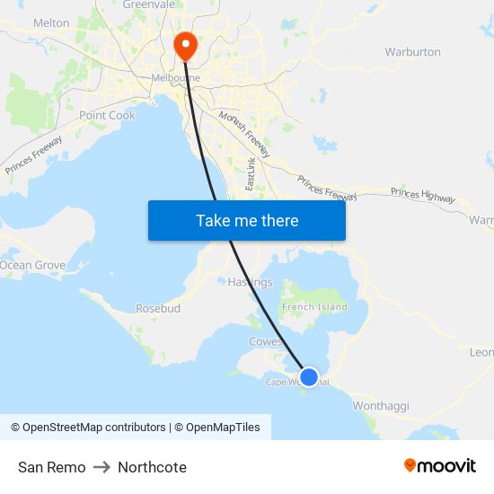 San Remo to Northcote map