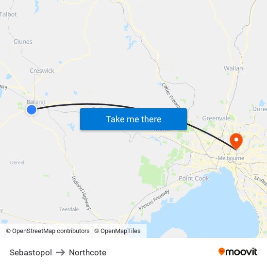 Sebastopol to Northcote map