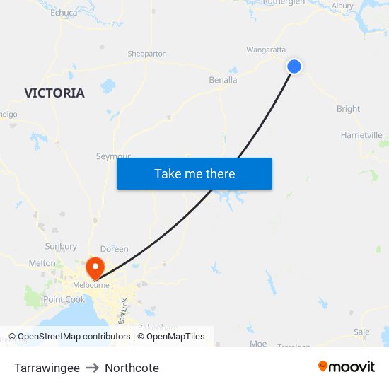 Tarrawingee to Northcote map