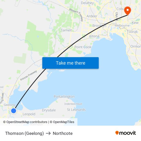 Thomson (Geelong) to Northcote map