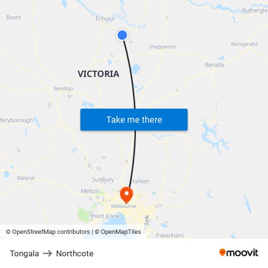 Tongala to Northcote map
