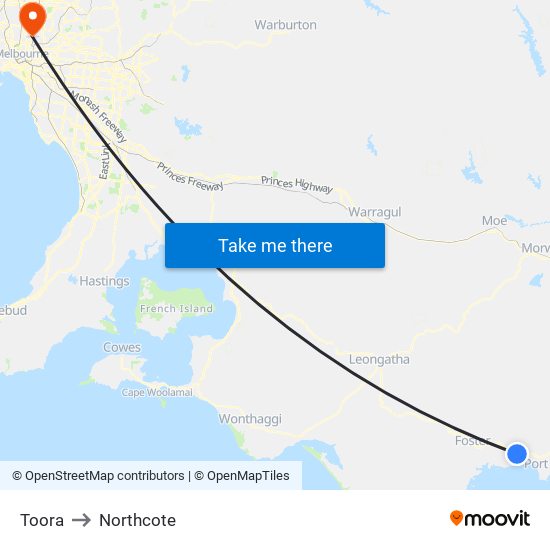 Toora to Northcote map