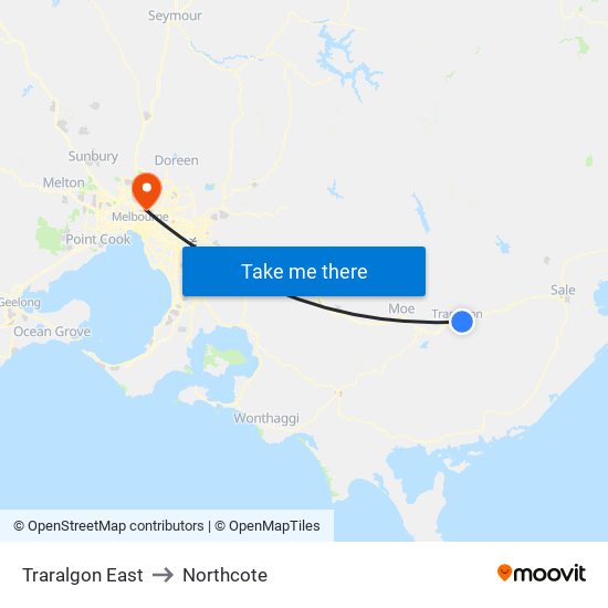 Traralgon East to Northcote map