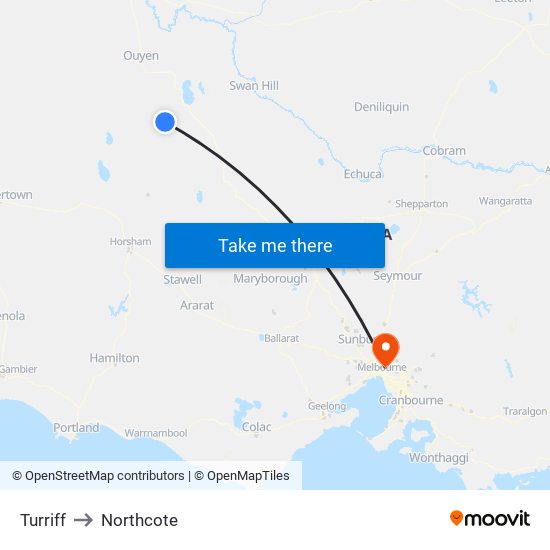 Turriff to Northcote map