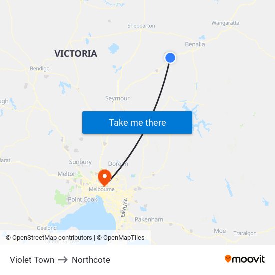 Violet Town to Northcote map