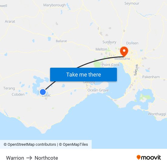 Warrion to Northcote map