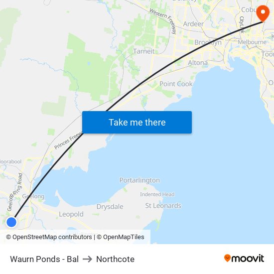 Waurn Ponds - Bal to Northcote map