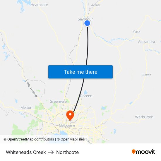 Whiteheads Creek to Northcote map