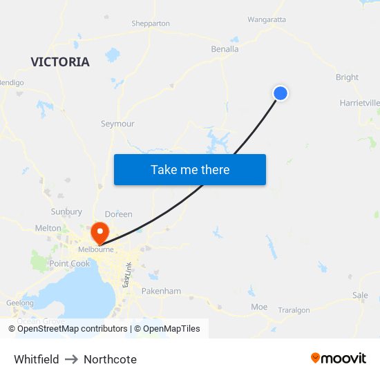 Whitfield to Northcote map