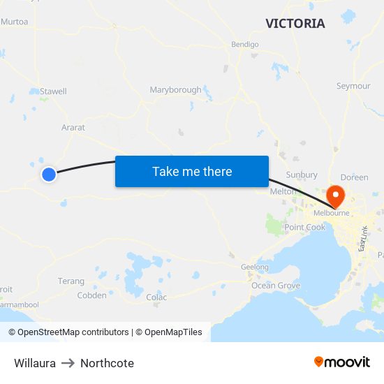 Willaura to Northcote map