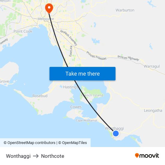 Wonthaggi to Northcote map