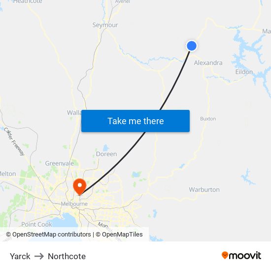 Yarck to Northcote map