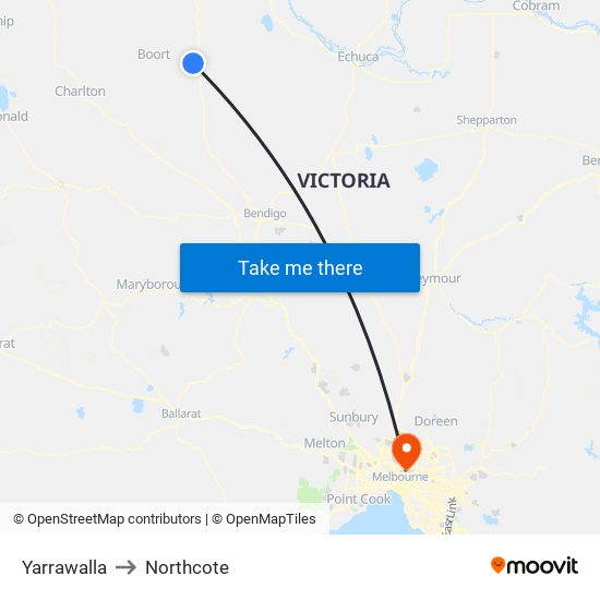 Yarrawalla to Northcote map