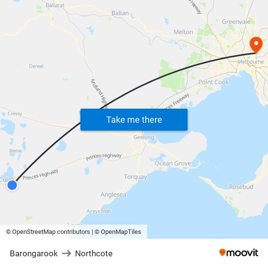 Barongarook to Northcote map