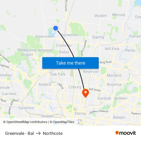 Greenvale - Bal to Northcote map