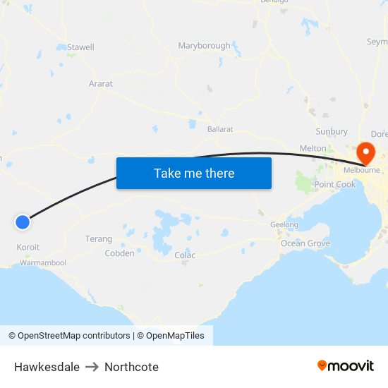 Hawkesdale to Northcote map