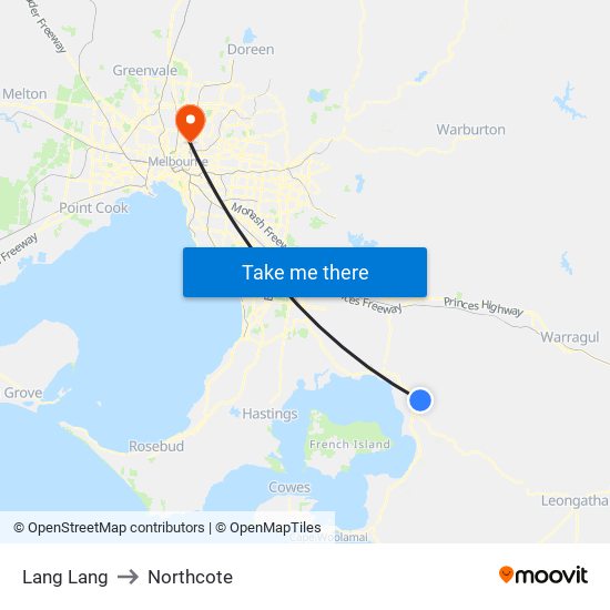 Lang Lang to Northcote map