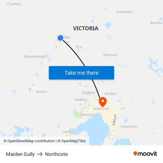 Maiden Gully to Northcote map