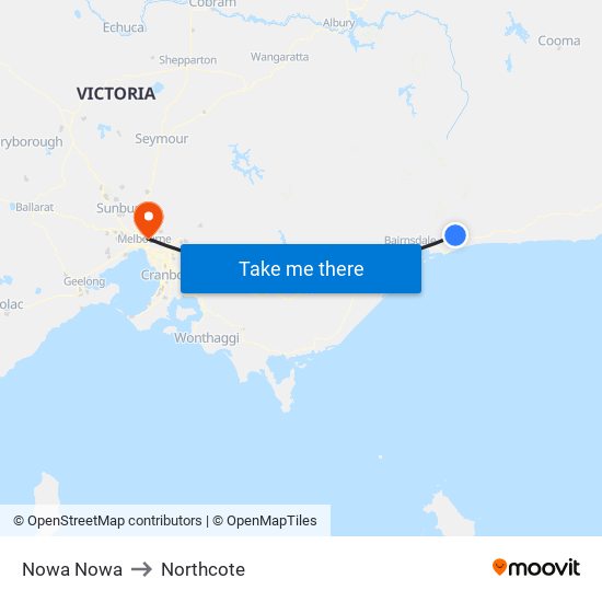 Nowa Nowa to Northcote map