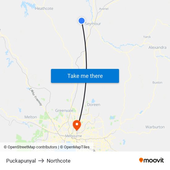 Puckapunyal to Northcote map