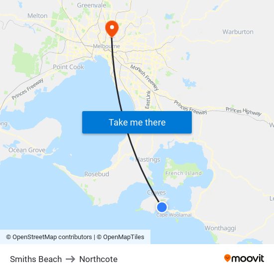 Smiths Beach to Northcote map