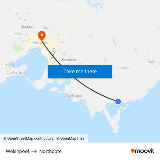 Welshpool to Northcote map