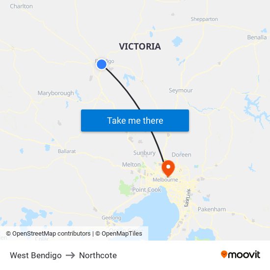 West Bendigo to Northcote map