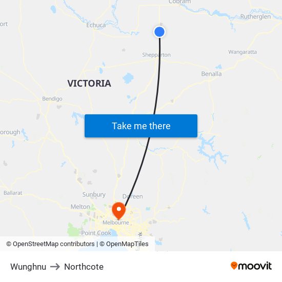 Wunghnu to Northcote map