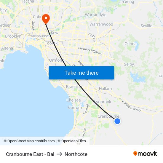 Cranbourne East - Bal to Northcote map