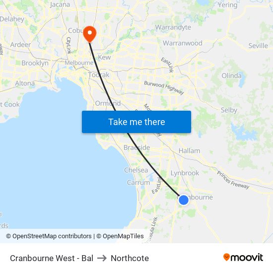 Cranbourne West - Bal to Northcote map