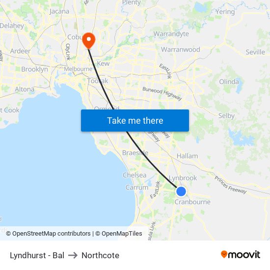 Lyndhurst - Bal to Northcote map