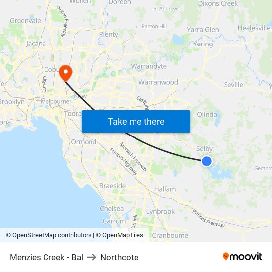 Menzies Creek - Bal to Northcote map