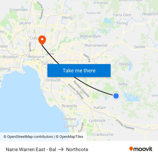 Narre Warren East - Bal to Northcote map