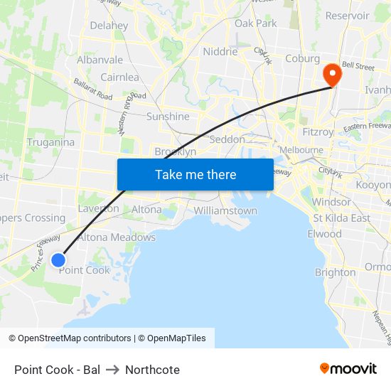 Point Cook - Bal to Northcote map