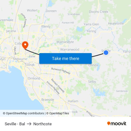 Seville - Bal to Northcote map