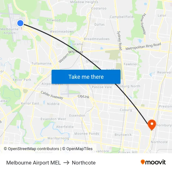 Melbourne Airport MEL to Northcote map