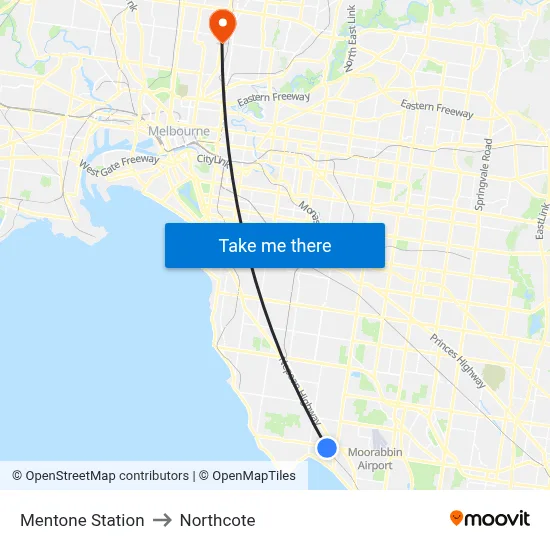 Mentone Station to Northcote map