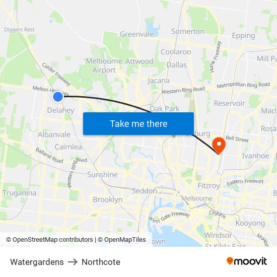 Watergardens to Northcote map