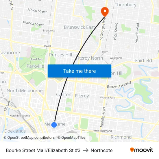 Bourke Street Mall/Elizabeth St #3 to Northcote map