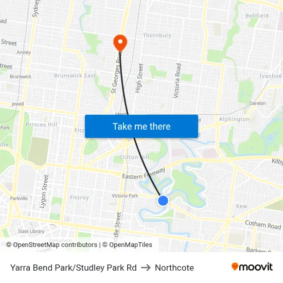 Yarra Bend Park/Studley Park Rd to Northcote map