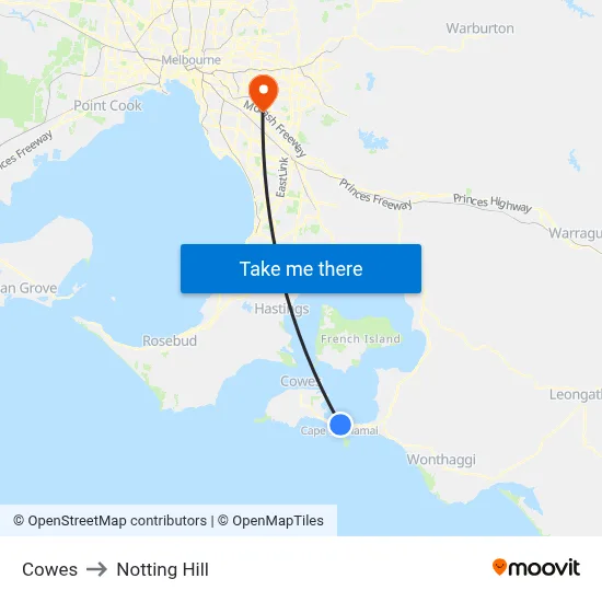 Cowes to Notting Hill map