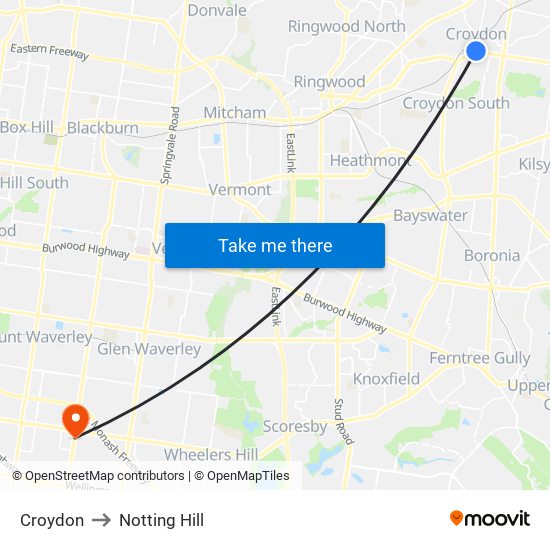 Croydon to Notting Hill map