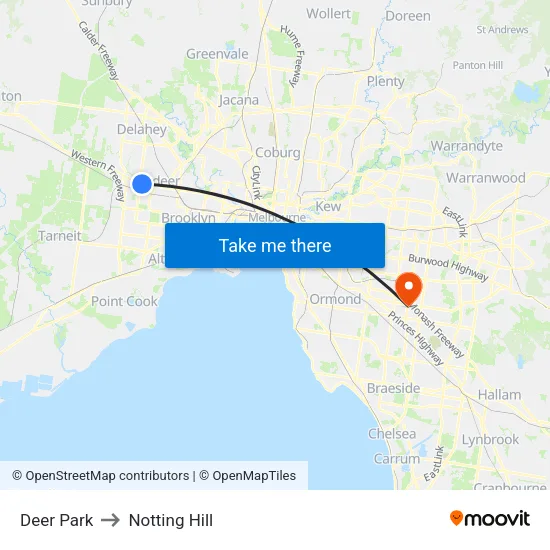 Deer Park to Notting Hill map