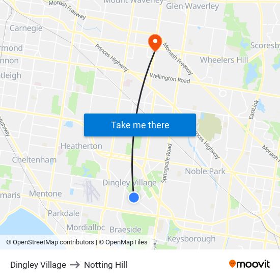 Dingley Village to Notting Hill map