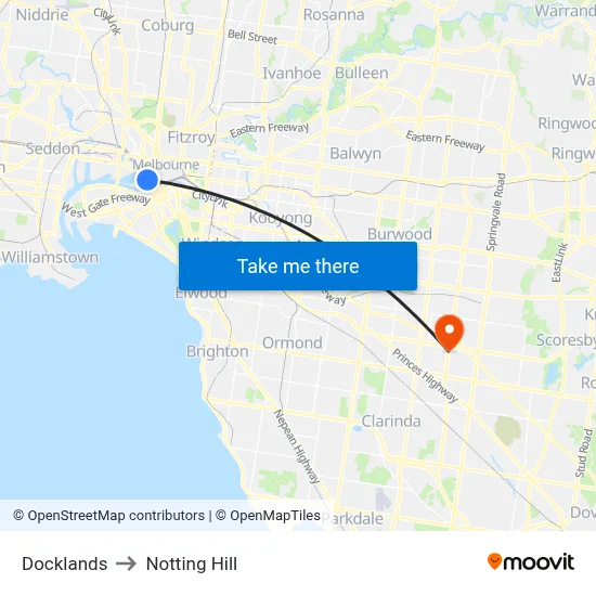 Docklands to Notting Hill map
