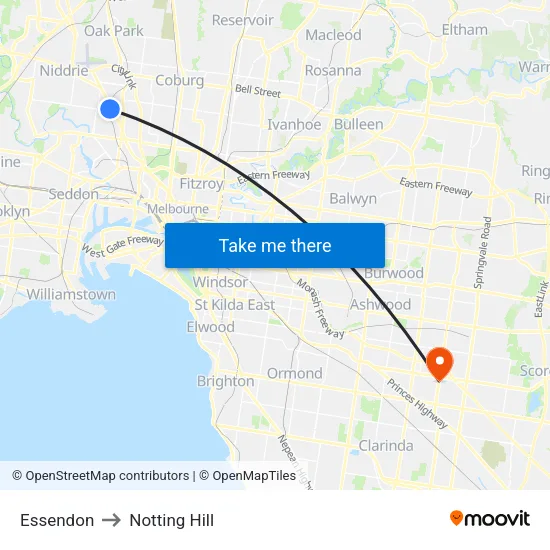Essendon to Notting Hill map